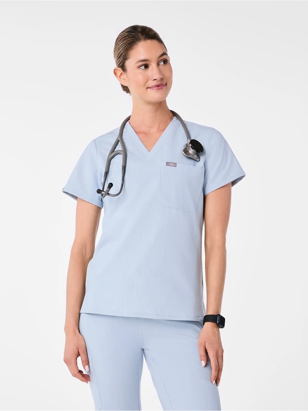 *FIGS* Plus Lt. Blue V-Neck Catarina Short Sleeve Scrub Top w/ Pocket Sz 3XL